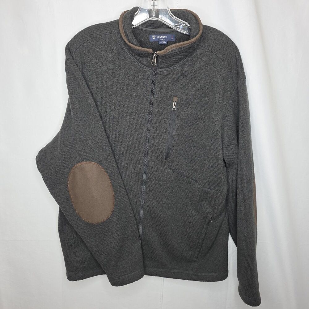 Daniel Cremieux Men’s Full Zip Sweater Jacket L Gray Brown Leather Elbow Patches